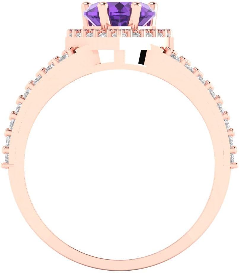 Clara Pucci 14K Solid Gold Engagement Ring for Women | 1.49 cttw Amethyst Heart Cut Halo | Real Rose Gold Wedding Ring
