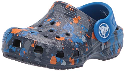 Crocs Kid's Classic Printed Neon Splatter Clog, Navy/Bright Cobalt, 4 M US Toddler