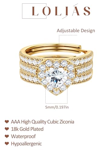 LOLIAS Corazón Anillos Mujer Oro Anillos Mujer Acero Inoxidable Ajustable Anillo Compromiso Dorados Joyas Regalos Mujer Cumpleanos - imagen 2
