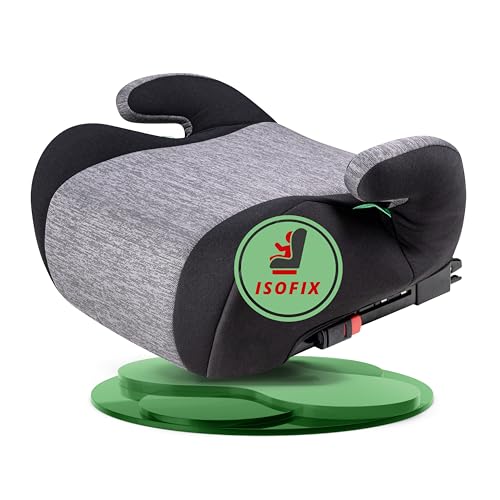 WALSER CarComfort Kinder Sitzerhöhung Auto ISOFIX, bequemer Kindersitz Auto 125-150 cm leicht waschbar, Kindersitzerhöhung Auto Raffi Norm ECE R 129, Sitzerhöhung Auto Kindersitz grau/schwarz