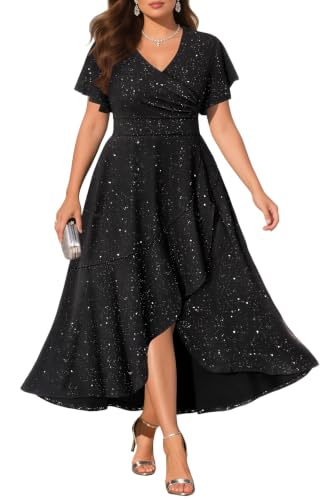 Image of Pinup Fashion Plus Size Formal Wedding Guest Cocktail High Low Long Dress