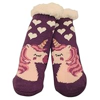 Atino Girls Chunky Knit Unicorn Slipper Socks 10-2 Purple