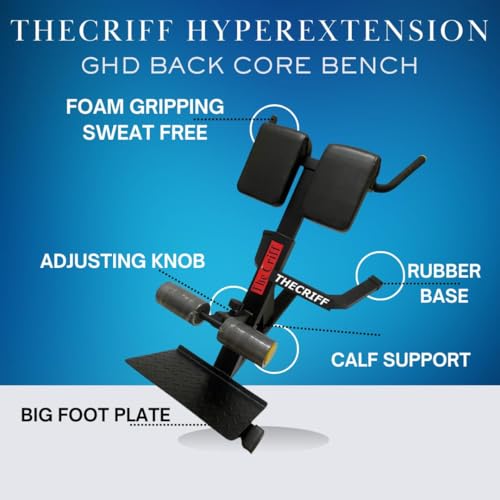 Image of Hyperextension Gym Back and core exercises Bench Roman Chair Adjustable Heavy Duty Abdominal, Hamstring, GHD Workout | Strength Training Back and Legs Calf Gym Bench | Black Matt Powder Coating (TC219)