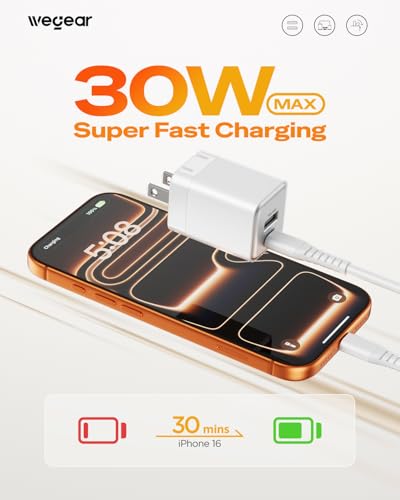 30W USB C Fast Charger, Dual Port USB C Wall Charger with Foldable Plug for iPhone 17/16/15 - image 2