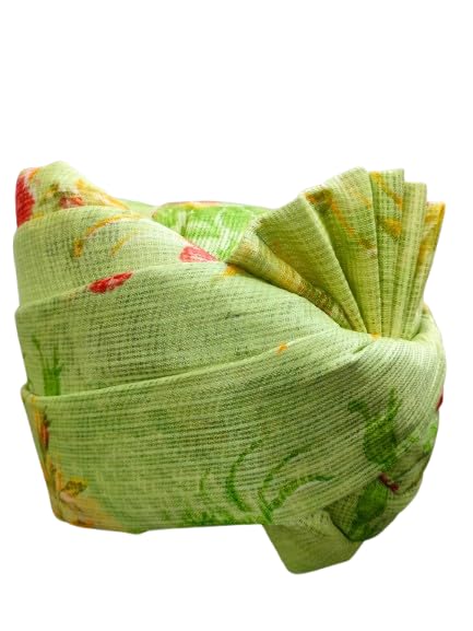 | Traditional Indian Floral Print Turban with Tail | Light Green with Pink and Yellow Flowers Safa | Rajasthani Pagdi | Provided with rubber ball support2