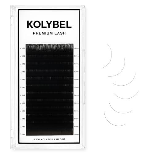 KOLYBEL Classic Lash Extensions 0.15 C CC D DD J B L Curl 20-25mm Mixed Lash Trays Premium Silk Eyelash Extensions Matte Dark Lash Extension for Professional Salon Use (0.15-J-20-25mm)