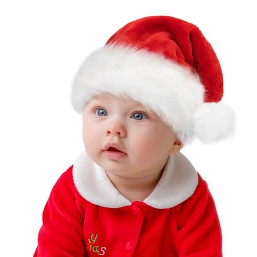 TLarder Santa Hats for Adults: Christmas Hats Adult Luxury Velvet Holiday Hat - Plush Xmas Santa Claus Outfit Hat for New Year Festive Party Gifts (Baby)