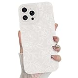 MZELQ for iPhone 16 Pro Case, Silicone Floral Flower Rose Cute Pattern, Camera Protection Soft Slim Phone Case for Phone Case -White