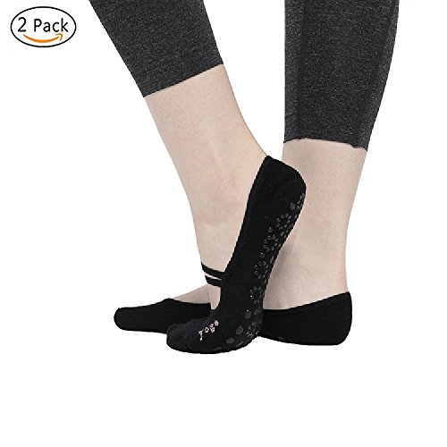 CBValleyol 2 Paire Chaussettes de Yoga Pilate Chaussette Aptitude/Danse/Ballet pour Femme Taille UK 2,5-7 / EU 35-40 (Noir(2 Paire))