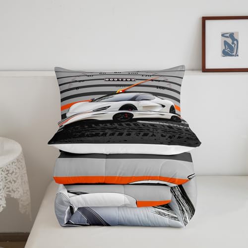 Image of Feelyou Black White Race car Airplane Comforter Set Speed Sports Car Bedding Set for Kids Teens Racing Car Comforter Extreme Sports Duvet Set Decor Quilt 2Pcs Twin Size Boys