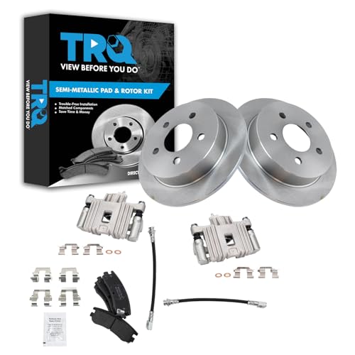 Image of TRQ Rear Brake Pad and Rotor Set Semi Metallic Rotors Calipers Hoses