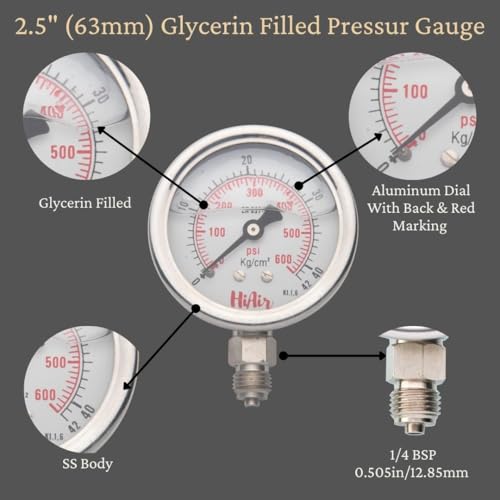 Image of Glycerin Filled Bottom Pressure Gauge 0-400kg /cm2 (0-6000psi), 63mm (2.5inch) Dial Size, 1 /4BSP Male Connection, Direct Mounting Bottom Entry