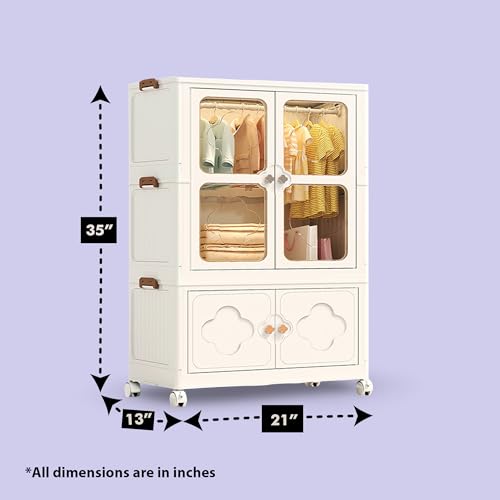 Image of ALOXE Plastic Wardrobe | Foldable Cupboard for Clothes & Bedroom Storage | Stackable Almirah with Wheels for Home & Kids | 1 Layer
