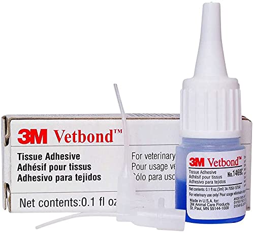 3M Vetbond Tissue Adhesive 0.1 oz (3 mL) - Fast-Acting Veterinary Wound Glue for Pets, Surgical-Grade Skin Adhesive Sealant with Blue Tint for Precise Application, Includes Reusable Applicator Tips