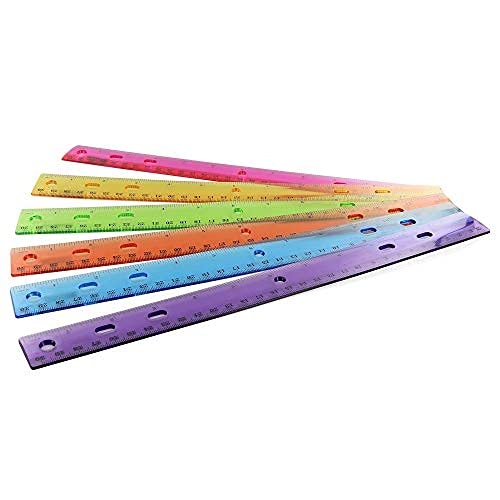 Emraw 12インチ(30cm)ジュエルトーンカラー定規 - ブルー、ピンク、グリーン、パープル、オレンジ、イエローのデザイン - 学校、自宅、オフィスに最適 (6パック)