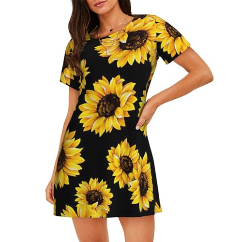 Chemise de nuit imprimée tournesol coupe fluide et finition haut de gamme