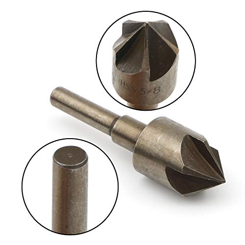 Rowiz 5Pcs 1/4, 3/8, 1/2, 5/8, 3/4 Countersink Drill Bit Set 82 Degree Five Edge Chamfer Cutter For Wood Plastic Metal Quick Change Bits #TOP4