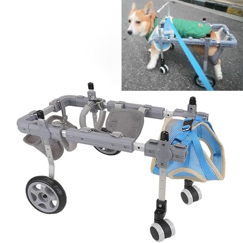 Silla de ruedas para perros con carrito de aluminio ajustable para patas delanteras y traseras