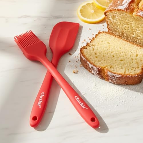 Clazkit Oil Brush for Cooking & Non-Stick Silicone Spatula (Set of 2) Baking & Mixing - Seamless Design, Food-Grade & BPA-Free, Dishwasher Safe (RED)