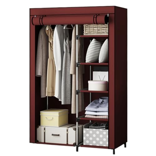 Armario portátil de tela con barra para ropa y cubierta, armario de almacenamiento de dormitorio que ahorra espacio, ideal para espacios pequeños (rojo)