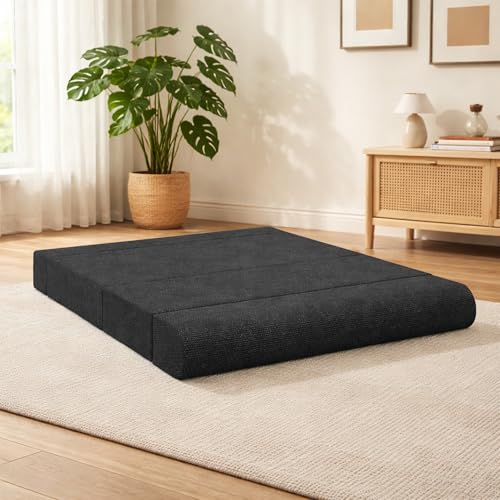 Image of Foldable Two Seater Sofa Bed 4 X 6 Ft Jute Fabric Washable Cover Sofa Cum Bed with Cushions Convertible Sofa Bed for Home (Black Color - Pre-Assembled)