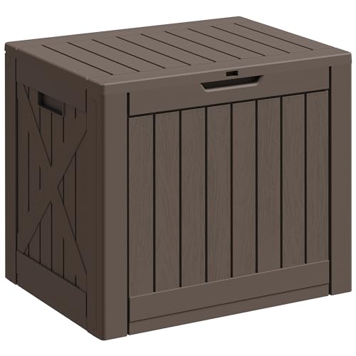 Greesum 40 Gallon Resin Deck Box, Outdoor Storage for Patio Furniture, Garden Tools, Pool Supplies, Weatherproof and UV Resistant, Lockable, Brown