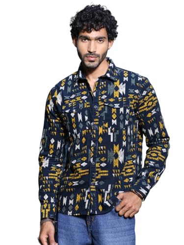Image of Thomas Scott Men Slim Fit Pure Cotton Corduroy Floral Printed Semi-Formal Shirt