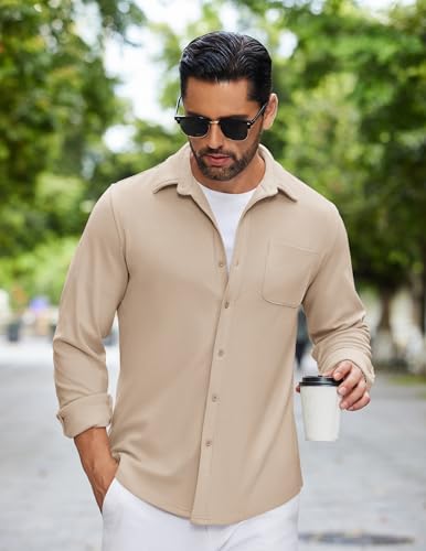 COOFANDY Mens Flannel Shirts Long Sleeve Thermal Button Down Shirt Shacket Lightweight Jacket4