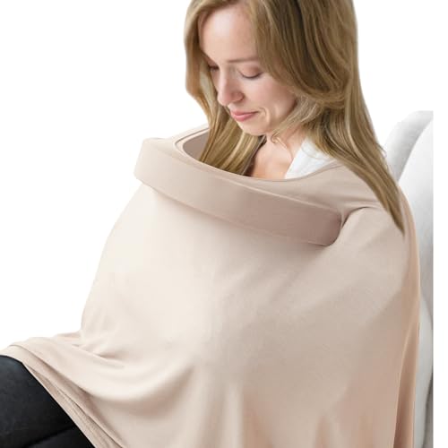 Image of MairMore Nursing Covers for Breastfeeding, Breathable & Soft Privacy Feeding Covers 360 Degree Full Nursing Poncho for Baby and Mom with Removable Neckline (Apricot)