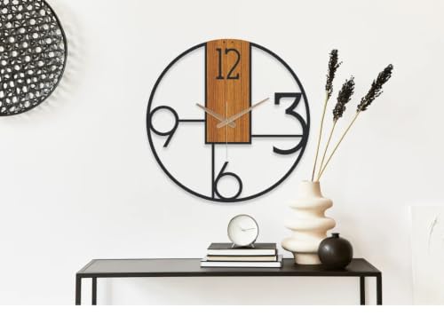 Image of Arabs Morden Metal & Wooden Wall Clock for Living Room Bedroom Office Kitchen Stylish Wall Clock for Home and Hall Designer Big Size Modern (Big Font W, 50 CM)