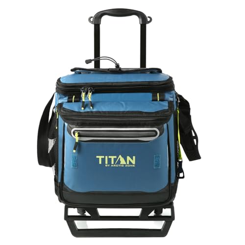 Image of Titan by Arctic Zone 60 Can Wheeled Cooler, Rolling Cart | Collapsible soft sided cooler, detachable rolling AT cart, insulated bag with leak proof lining, for travel, beach, picnic