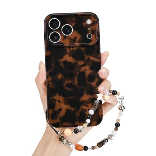 Newseego Coque pour iPhone 17 Pro Max,Motif Imprimé Léopard Écaille de Tortue avec Chaîne pour Filles et Femmes Étui Esthétique Mignon Souple et Mince en...