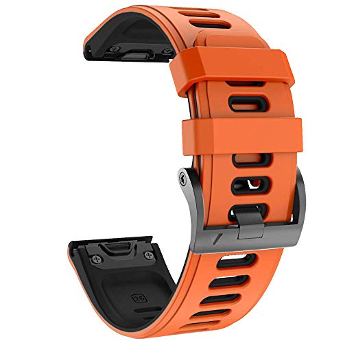NotoCity for Fenix 6X bands Silicone Sport Watch Strap for Fenix 5X/5X Plus/Fenix 6X Pro/Fenix 7X/Fenix 3/Fenix 3 HR/Tactix/Descent MK1/D2 Delta PX/D2 Charlie Smartwatch(Orange-Black)