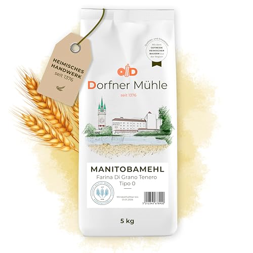 Manitobamehl [5kg] - Farina Di Grano Tenero - Tipo 0 - Sehr backstarkes Mehl für Pizza Ciabatta und Vorteige - mind. 14% Protein