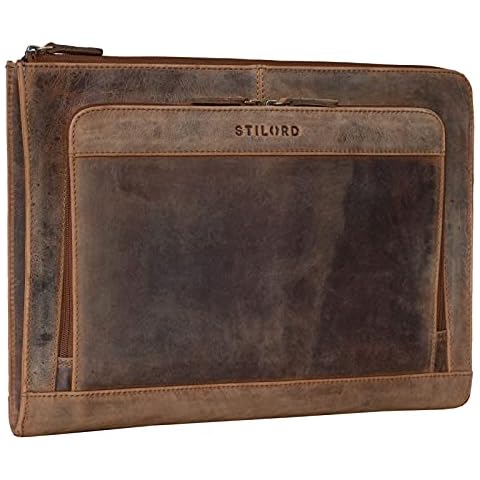 STILORD 'Dillon' Leder Aktenmappe Konferenzmappe 13 Zoll Laptoptasche Vintage Dokumentenmappe Schreibmappe DIN A4 Businessmappe Portfolio Mappe Echtleder Cover