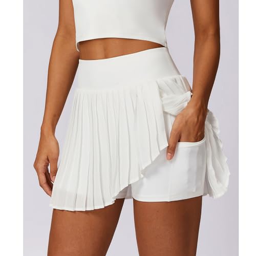 Bestgift Saia de tênis casual plissada esportiva saia curta feminina falsa de duas peças secagem ráp