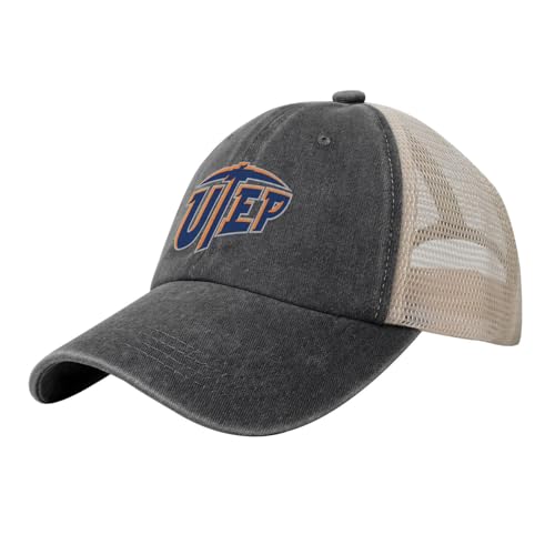 TEIJUIHX UTEP Miners Cowboy Mesh Baseball Cap Womans Mans Outdoor Baseball Hat Black