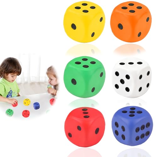 Lot de 3 Dés en Mousse Douce 4 cm pour Enfants, Cubes d’Apprentissage Colorés en Mousse PU avec Coins Arrondis, Silencieux et Légers, Idéaux pour Jeux Mathématiques, École et Maternelle, Rouge Jaune B