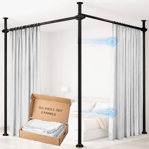 Image of Room Divider Curtain Set-No Drilling Curtain Rod Set, Privacy Curtains for Room Divider, Divider for Room Separation for Apartments White-100 W x 96 inch L(Pack of 2)