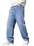JMIERR Men's Baggy Wide Leg Jeans Loose Fit Casual Straight Denim Skater Jean Y2K Hip Hop Streetwear Relaxed Vintage Pants Oversized 80s Carpenter Jeans, XL, Beau Blue