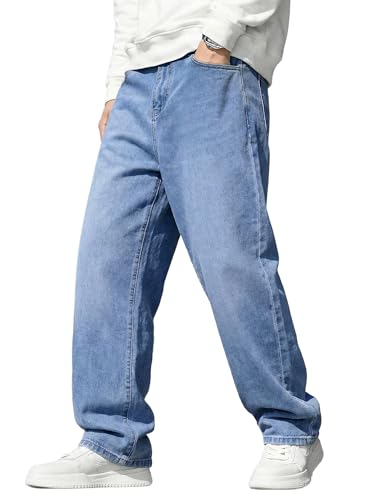 JMIERR Mens Baggy Jeans Wide Leg Y2K Loose Fit Denim Pants, Beau Blue, L