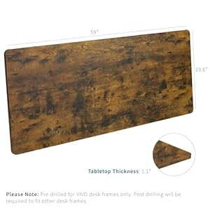 VIVO Rustic Vintage Brown 60 x 24 inch Universal Solid One Piece Table Top for Standard and Sit to Stand Height Adjustable Home and Office Desk Frames DESK TOP60N