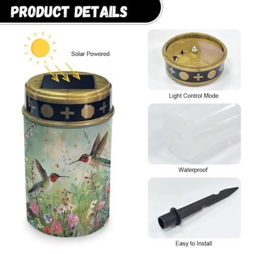 Image of Hummingbird Floral Light for Prayer Cemetery Solar Lights for Grave Cemetery Decor Candle Lamp Waterproof Solar Power Light Eternal Lights for Graves Cemetery Memorial Gift 2 Pcs