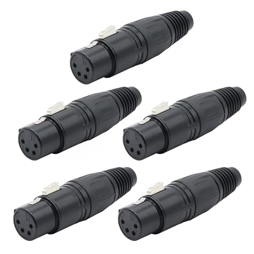 Xilaghy 4-Pin XLR Cable Connector XLR 4 Pin Female Plug Connector Mic Cable Plug Audio Adapter for Microphone, Black, 5 PCS