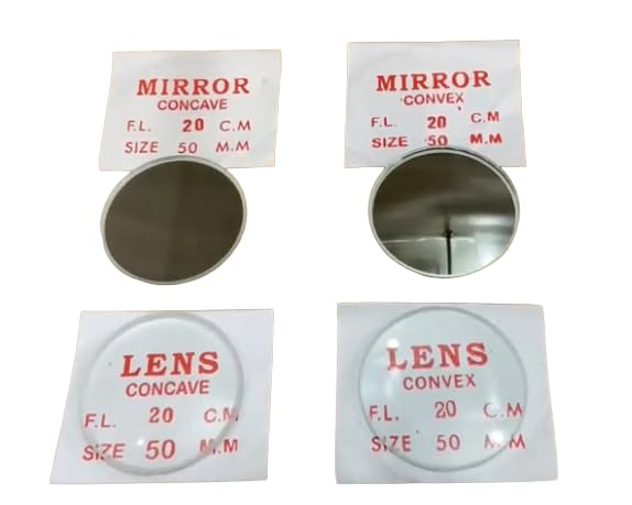 RG - High Quaity Lens and Mirror Set| Set of Concave, Convex Mirror and Concave, Convex Lenses. 50mm diameter,Focal Length-20 cm