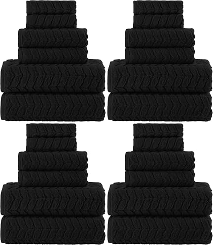 Image of Elegant Comfort Luxury 6-Piece 100% Turkish Cotton Jacquard Braided Textured Premium Hotel Quality Towel Set-Soft and Absorbent, Includes 2 Bath Towels, Hand Towels & Washcloths, Black(Pack of 4)