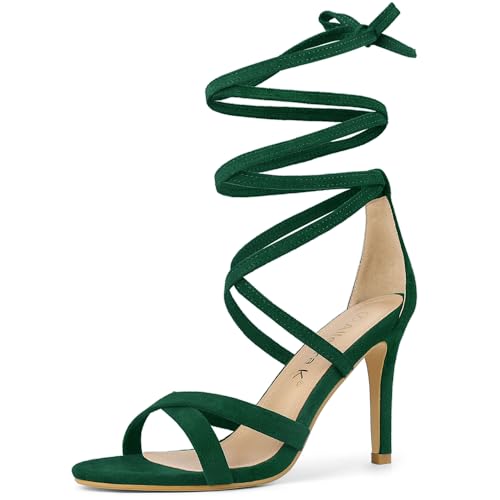 Allegra K Allegra K Women's Lace Up Heels Stiletto High Dark Green Heel Sandals 8.5 m US