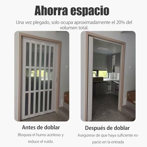 Miniatura 4 de Hggdsac Puerta Plegable, Puertas Plegables Blancas Cerradas Estilo Acordeón, Divisores De Ambientes Para Cocina Y Baño, Para Cocina Lavadero Armario, Fácil Instalación, Blanco W H:100 203cm