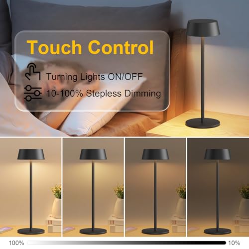 Aipsun Table Lamps Set Of 2, Black Battery Operated Table Lamp Cordless Outdoor Touch Led Table Lamp For Restaurant/Living Room/Bedroom 3000K Warm Light Ip54 Waterproof thumb #2
