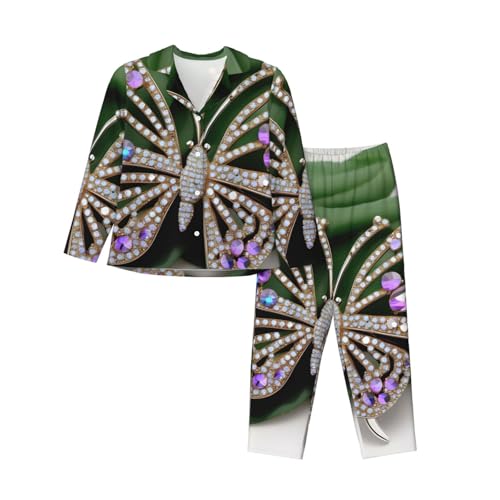 Pijama de mariposa para mujer con pedrería y manga larga